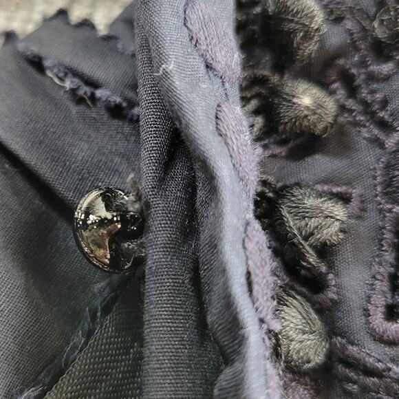 VTG Carlye Poplin Eyelet Dress Navy Embroidered Lace Glass Buttons A-Line - Picture 13 of 16